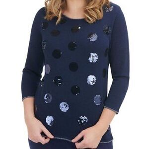 Allison Daley Navy Polka Dot Sequin Pullover Sweater Sz XL NWOT